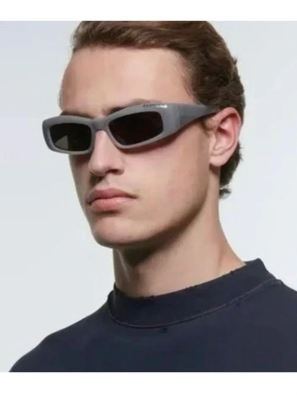 Balenciaga Matte Gray Narrow Rectangular Sunglasses